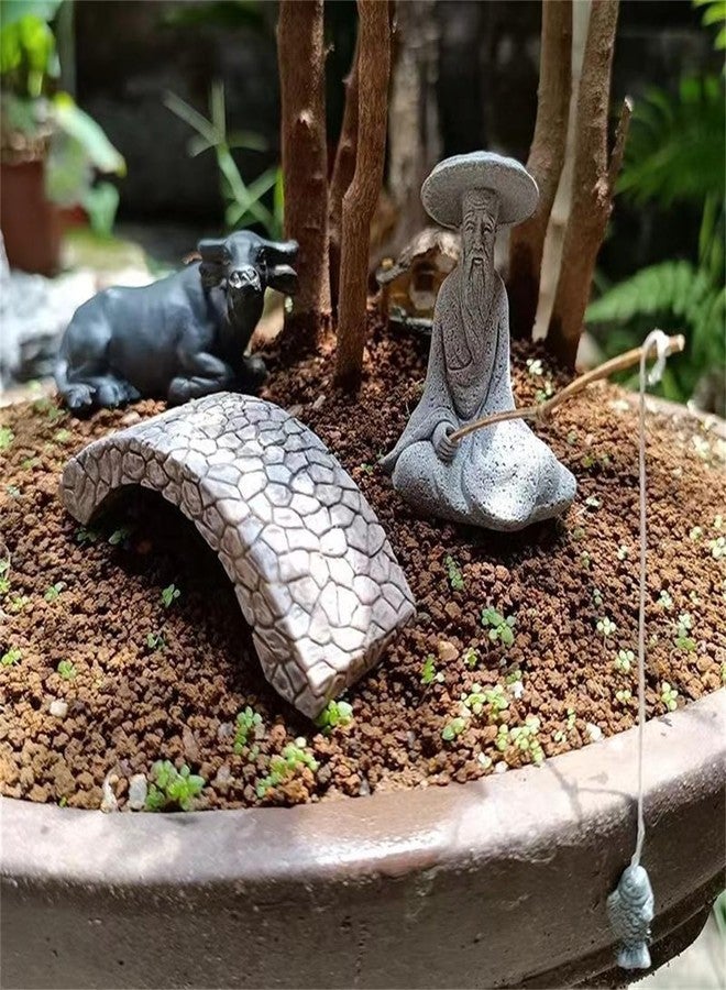 livelyfish 2Pcs Sitting Fishing Figurines Asian Japanese Sandstone Mini Fisherman Statue Vintage Ornament for Fish Tank Pot Garden Home Aquarium Decoration,D - Image 5